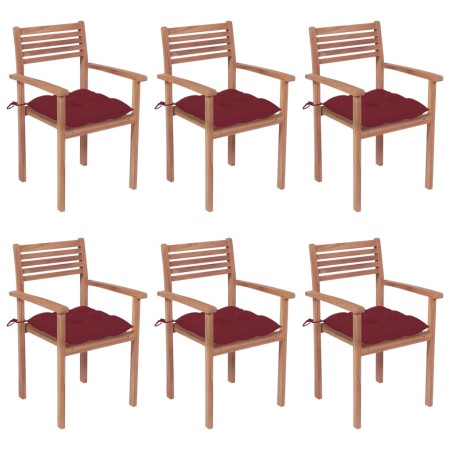 vidaXL Stapelbare Gartenstühle mit Kissen 6 Stk. Massivholz Teak