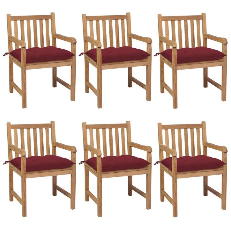 vidaXL Gartenstühle 6 Stk. mit Weinroten Kissen Massivholz Teak vidaXL Gartenstühle 6 Stk. mit Weinroten Kissen Massivholz Teak