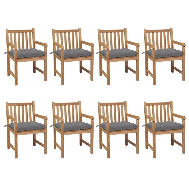 vidaXL Gartenstühle 8 Stk. mit Grauen Kissen Massivholz Teak vidaXL Gartenstühle 8 Stk. mit Grauen Kissen Massivholz Teak