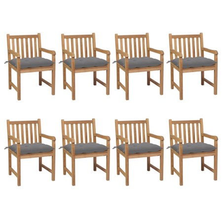 vidaXL Gartenstühle 8 Stk. mit Grauen Kissen Massivholz Teak