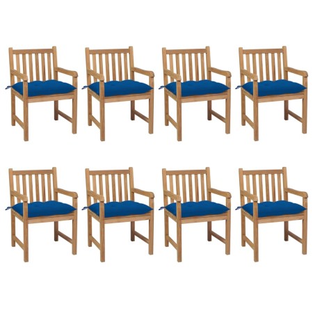 vidaXL Gartenstühle 8 Stk. mit Blauen Kissen Massivholz Teak