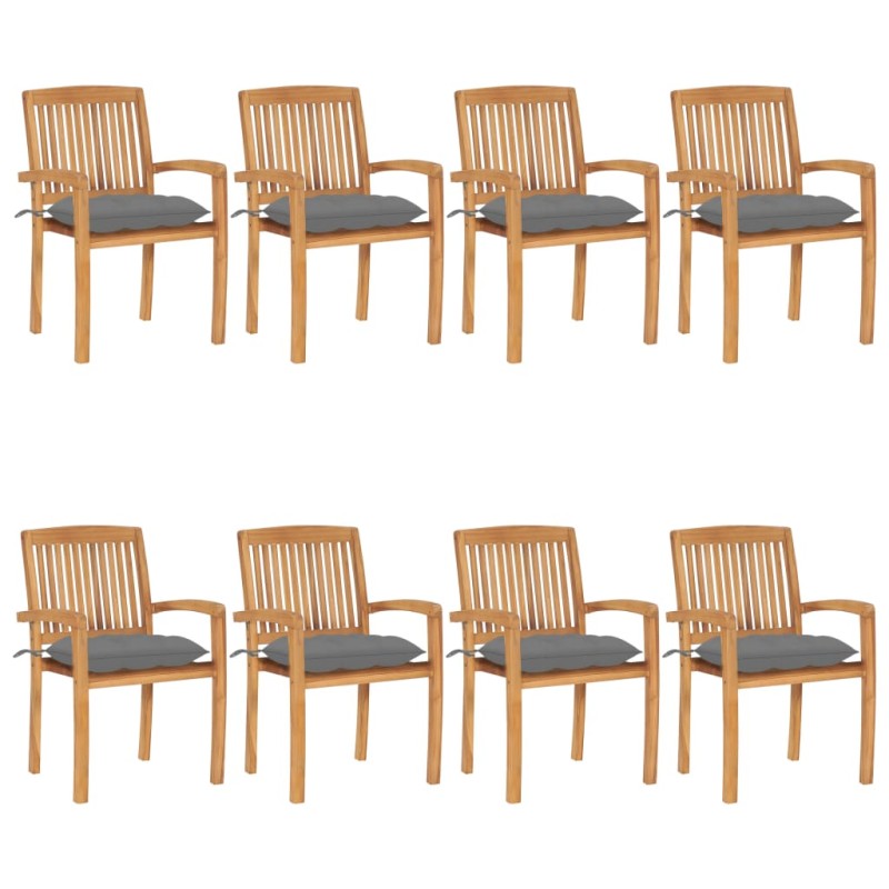 vidaXL Stapelbare Gartenstühle mit Kissen 8 Stk. Massivholz Teak vidaXL Stapelbare Gartenstühle mit Kissen 8 Stk. Massivholz Teak