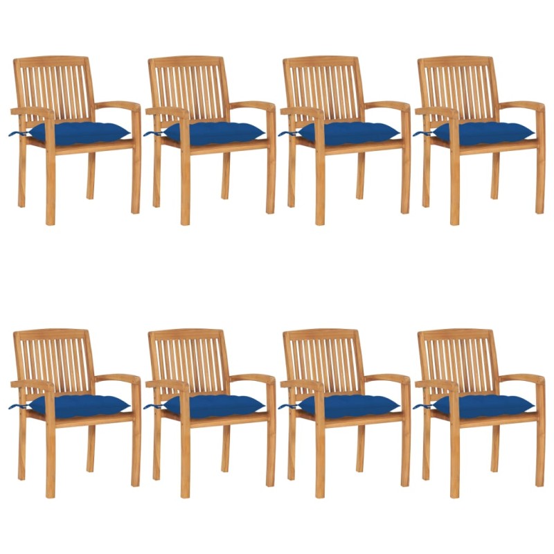 vidaXL Stapelbare Gartenstühle mit Kissen 8 Stk. Massivholz Teak vidaXL Stapelbare Gartenstühle mit Kissen 8 Stk. Massivholz Teak