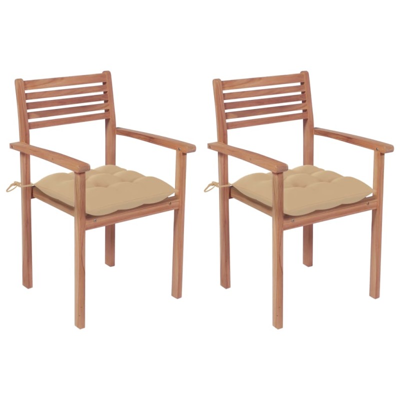 vidaXL Gartenstühle 2 Stk. mit Beige Kissen Massivholz Teak vidaXL Gartenstühle 2 Stk. mit Beige Kissen Massivholz Teak