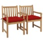 vidaXL Gartenstühle 2 Stk. mit Roten Kissen Massivholz Teak vidaXL Gartenstühle 2 Stk. mit Roten Kissen Massivholz Teak