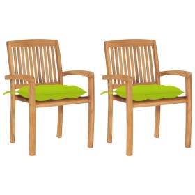 vidaXL Gartenstühle 2 Stk. mit Hellgrünen Kissen Massivholz Teak 