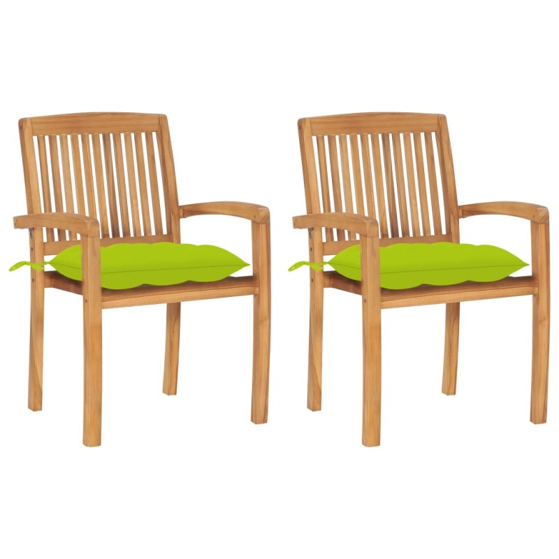 vidaXL Gartenstühle 2 Stk. mit Hellgrünen Kissen Massivholz Teak vidaXL Gartenstühle 2 Stk. mit Hellgrünen Kissen Massivholz Teak