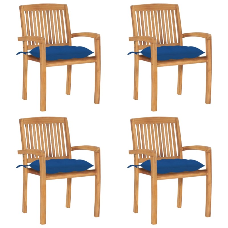 vidaXL Stapelbare Gartenstühle mit Kissen 4 Stk. Massivholz Teak vidaXL Stapelbare Gartenstühle mit Kissen 4 Stk. Massivholz Teak