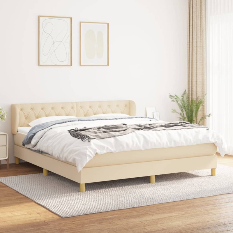 vidaXL Boxspringbett mit Matratze Creme 160x200 cm Stoff vidaXL Boxspringbett mit Matratze Creme 160x200 cm Stoff