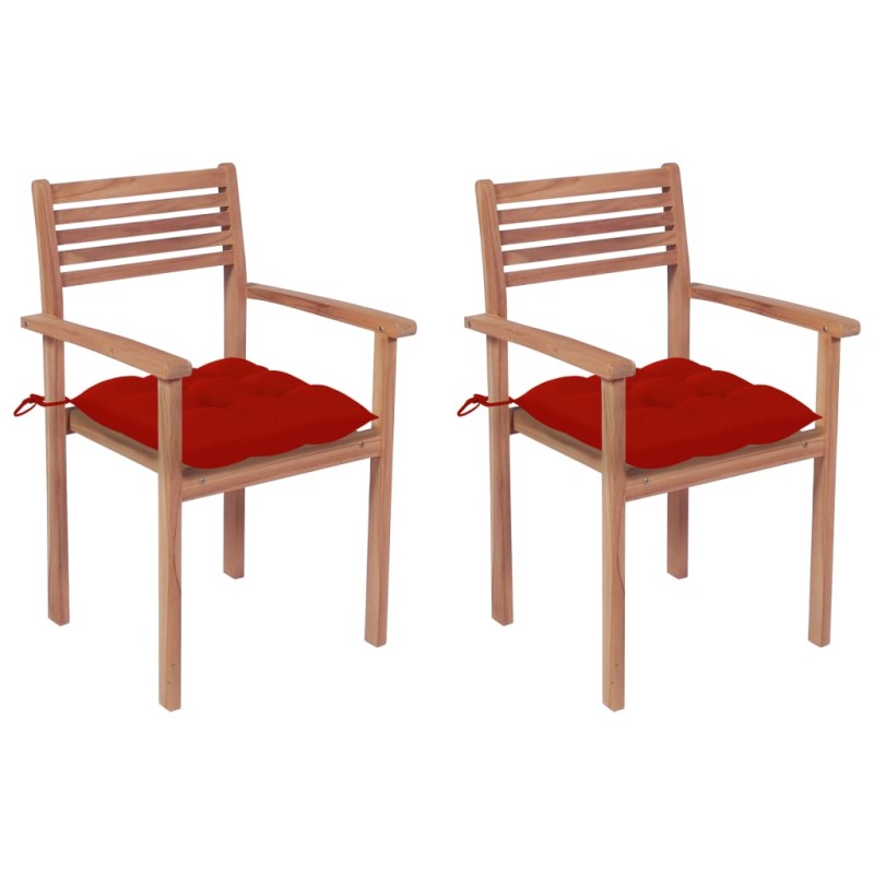 vidaXL Gartenstühle 2 Stk. mit Roten Kissen Massivholz Teak vidaXL Gartenstühle 2 Stk. mit Roten Kissen Massivholz Teak