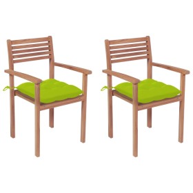 vidaXL Gartenstühle 2 Stk. mit Hellgrünen Kissen Massivholz Teak 