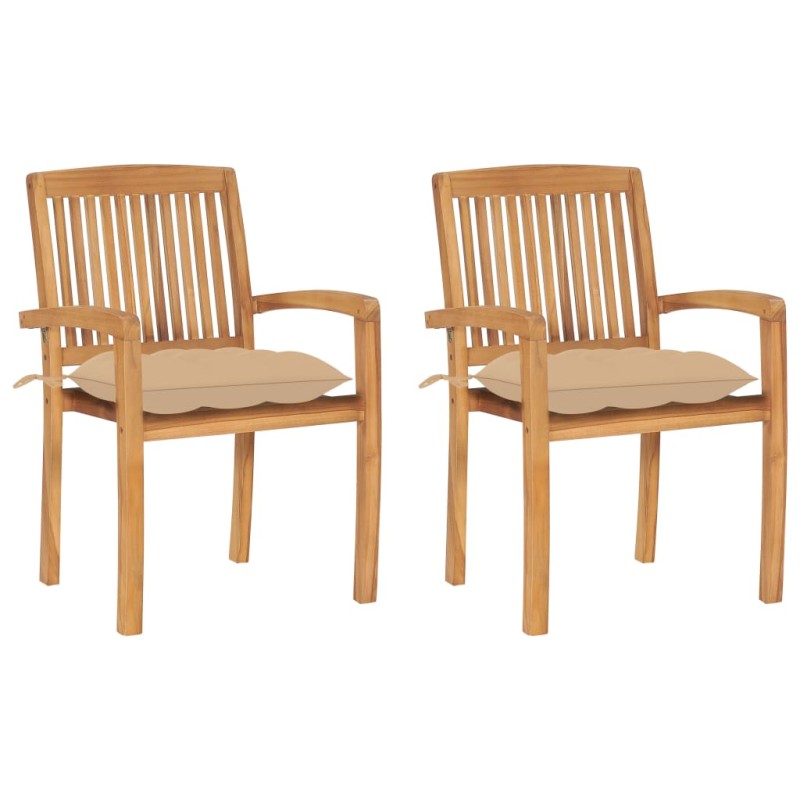 vidaXL Gartenstühle 2 Stk. mit Beige Kissen Massivholz Teak vidaXL Gartenstühle 2 Stk. mit Beige Kissen Massivholz Teak