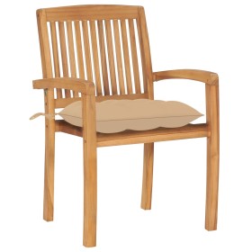 vidaXL Gartenstühle 2 Stk. mit Beige Kissen Massivholz Teak