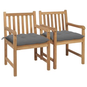 vidaXL Gartenstühle 2 Stk. mit Grauen Kissen Massivholz Teak