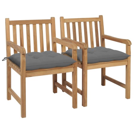 vidaXL Gartenstühle 2 Stk. mit Grauen Kissen Massivholz Teak