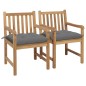 vidaXL Gartenstühle 2 Stk. mit Grauen Kissen Massivholz Teak vidaXL Gartenstühle 2 Stk. mit Grauen Kissen Massivholz Teak