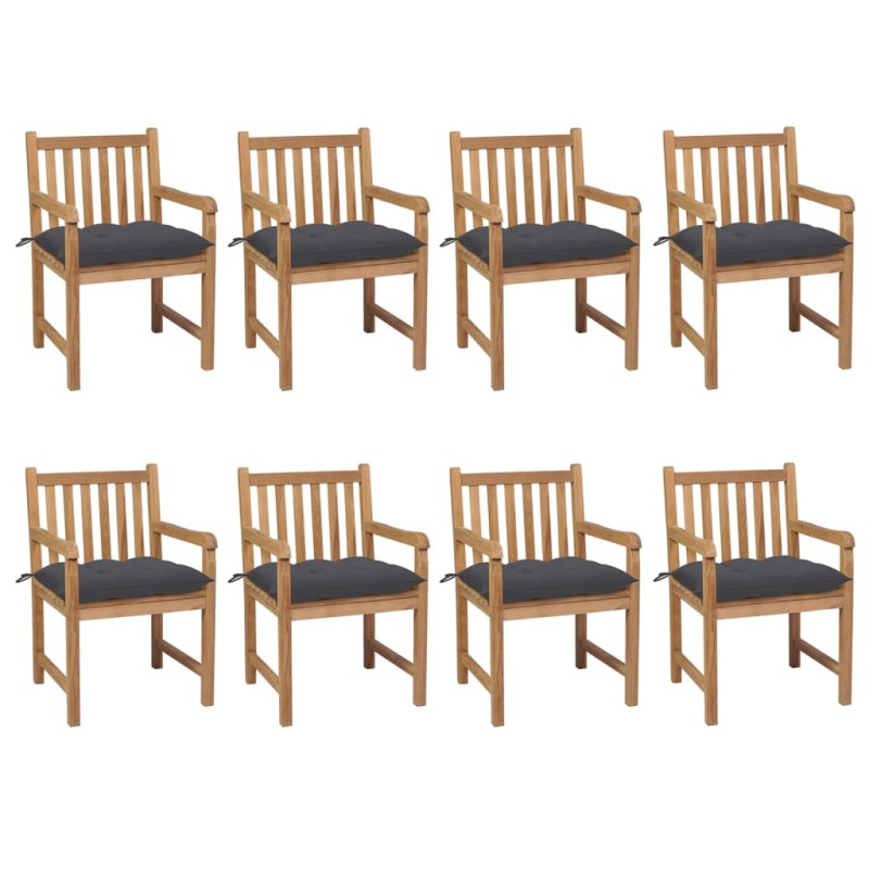 vidaXL Gartenstühle 8 Stk. mit Anthrazit Kissen Massivholz Teak vidaXL Gartenstühle 8 Stk. mit Anthrazit Kissen Massivholz Teak