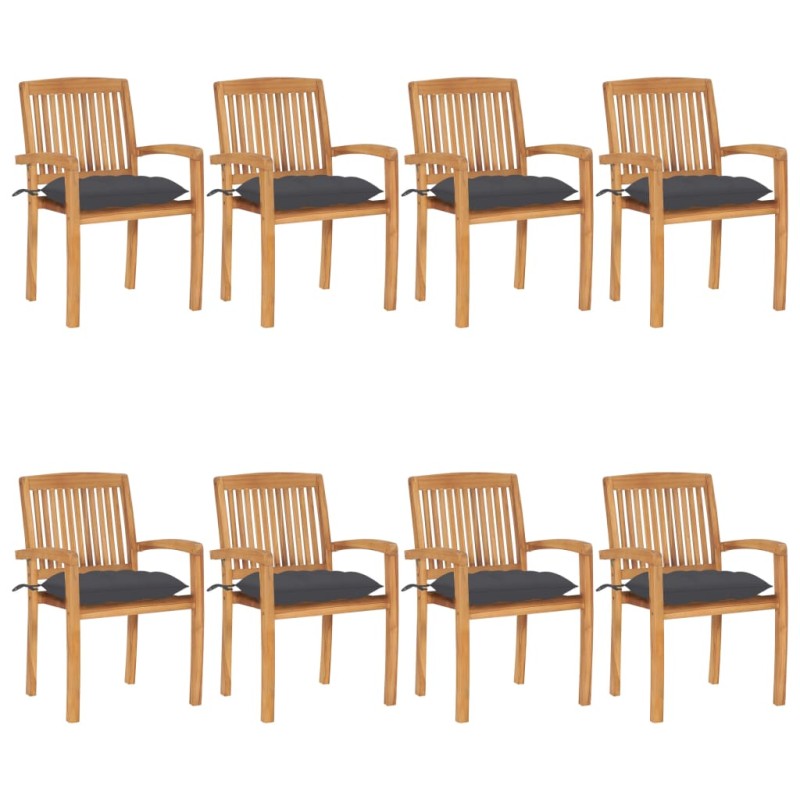 vidaXL Stapelbare Gartenstühle mit Kissen 8 Stk. Massivholz Teak vidaXL Stapelbare Gartenstühle mit Kissen 8 Stk. Massivholz Teak