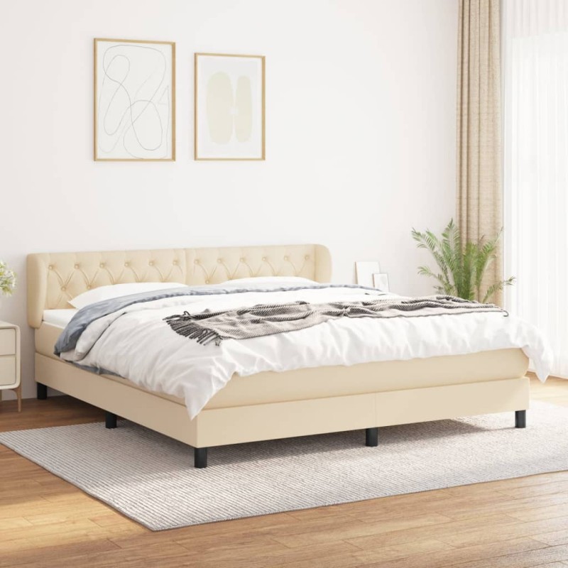 vidaXL Boxspringbett mit Matratze Creme 160x200 cm Stoff vidaXL Boxspringbett mit Matratze Creme 160x200 cm Stoff