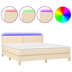 vidaXL Boxspringbett mit Matratze & LED Creme 180x200 cm Stoff