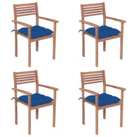 vidaXL Gartenstühle 4 Stk. mit Blauen Kissen Massivholz Teak