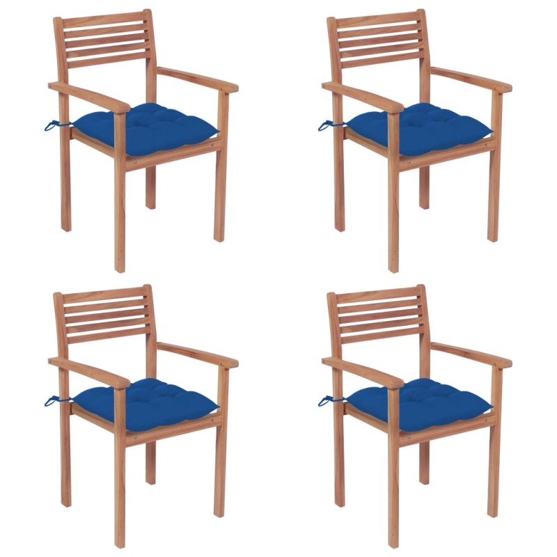 vidaXL Gartenstühle 4 Stk. mit Blauen Kissen Massivholz Teak vidaXL Gartenstühle 4 Stk. mit Blauen Kissen Massivholz Teak