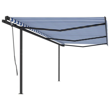 Gelenkarmmarkise Automatisch mit Pfosten 6x3 m Blau & Weiß
