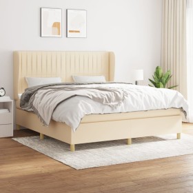 vidaXL Boxspringbett mit Matratze Creme 180x200 cm Stoff