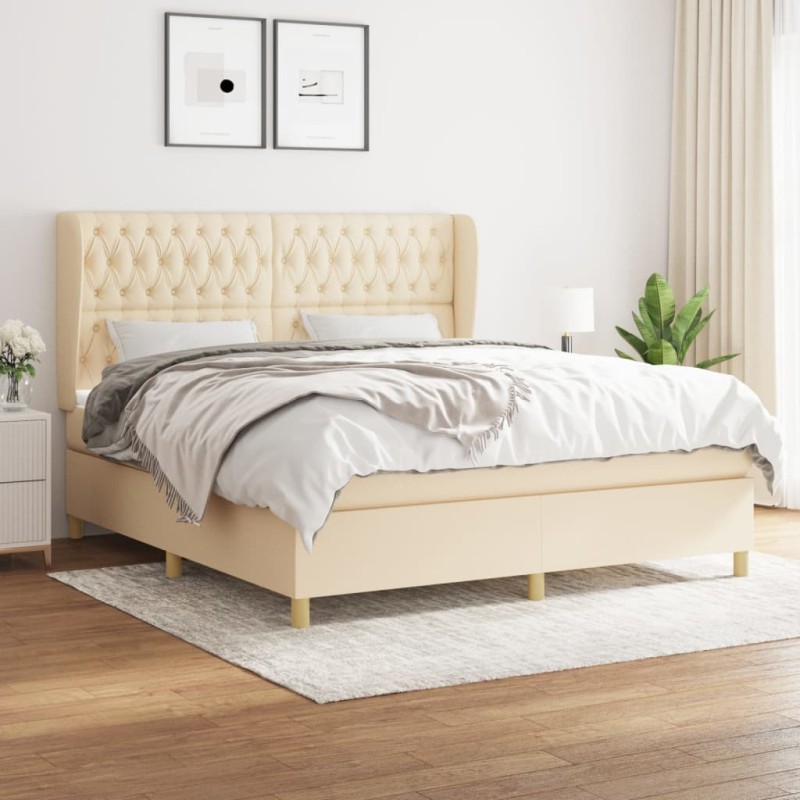 vidaXL Boxspringbett mit Matratze Creme 180x200 cm Stoff vidaXL Boxspringbett mit Matratze Creme 180x200 cm Stoff