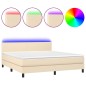 vidaXL Boxspringbett mit Matratze & LED Creme 160x200 cm Stoff vidaXL Boxspringbett mit Matratze & LED Creme 160x200 cm Stoff