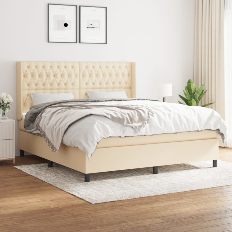 vidaXL Boxspringbett mit Matratze Creme 180x200 cm Stoff vidaXL Boxspringbett mit Matratze Creme 180x200 cm Stoff