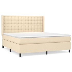 vidaXL Boxspringbett mit Matratze Creme 160x200 cm Stoff