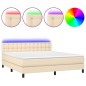 vidaXL Boxspringbett mit Matratze & LED Creme 160x200 cm Stoff vidaXL Boxspringbett mit Matratze & LED Creme 160x200 cm Stoff