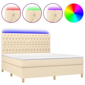 vidaXL Boxspringbett mit Matratze & LED Creme 180x200 cm Stoff