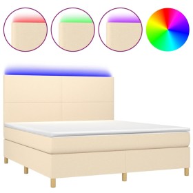vidaXL Boxspringbett mit Matratze & LED Creme 180x200 cm Stoff