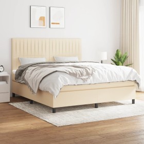 vidaXL Boxspringbett mit Matratze Creme 160x200 cm Stoff