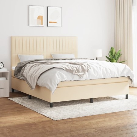vidaXL Boxspringbett mit Matratze Creme 160x200 cm Stoff