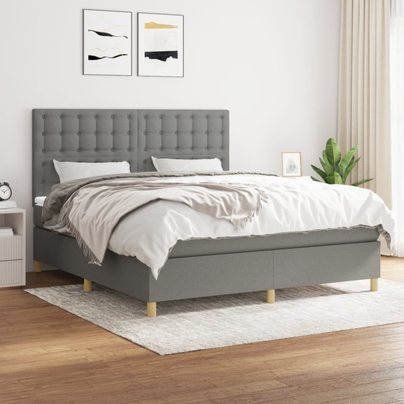 vidaXL Boxspringbett mit Matratze Dunkelgrau 180x200 cm Stoff vidaXL Boxspringbett mit Matratze Dunkelgrau 180x200 cm Stoff