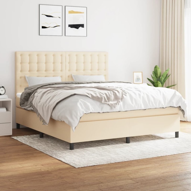vidaXL Boxspringbett mit Matratze Creme 180x200 cm Stoff vidaXL Boxspringbett mit Matratze Creme 180x200 cm Stoff