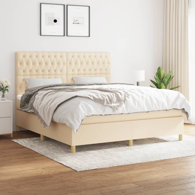 vidaXL Boxspringbett mit Matratze Creme 180x200 cm Stoff vidaXL Boxspringbett mit Matratze Creme 180x200 cm Stoff