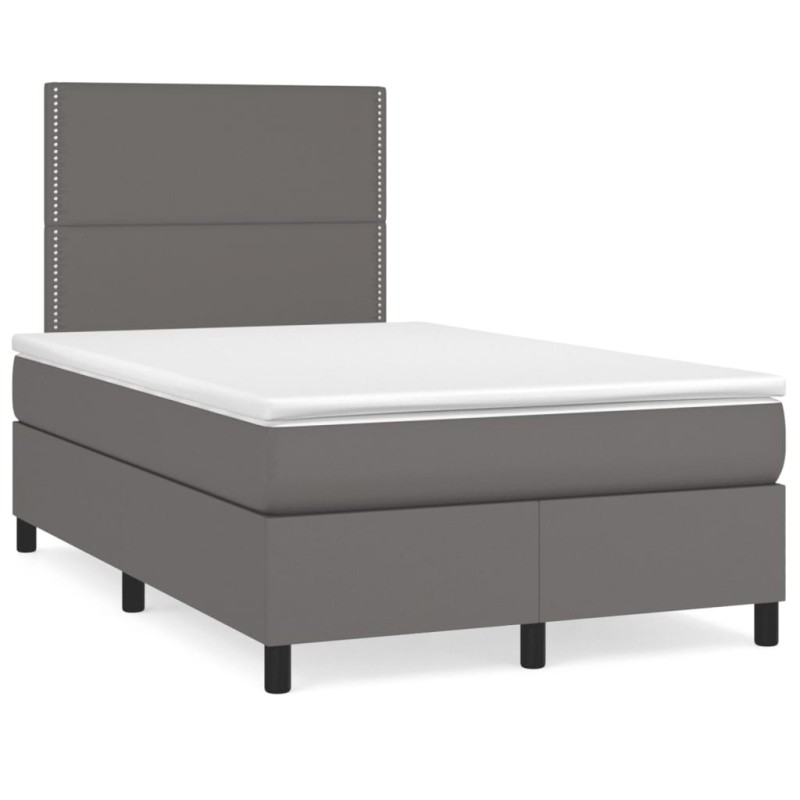 vidaXL Boxspringbett mit Matratze Grau 120x190 cm Kunstleder vidaXL Boxspringbett mit Matratze Grau 120x190 cm Kunstleder