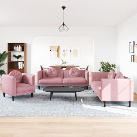 vidaXL 3-tlg. Sofagarnitur mit Kissen Rosa Samt
