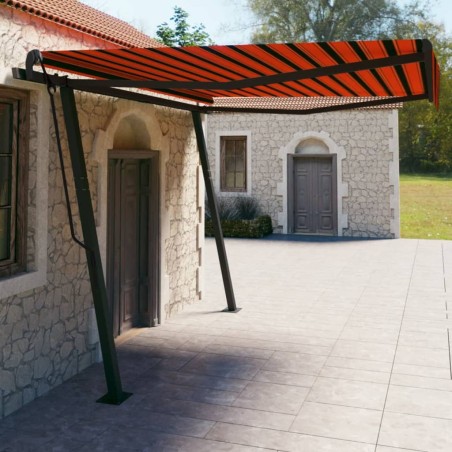 Gelenkarmmarkise Einziehbar mit Pfosten 4x3 m Orange und Braun
