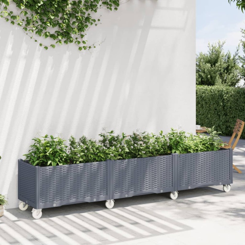 vidaXL Pflanzkasten mit Rollen Grau 240x50x54 cm PP vidaXL Pflanzkasten mit Rollen Grau 240x50x54 cm PP