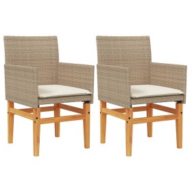 vidaXL Gartenstühle mit Kissen 2 Stk. Beige Poly Rattan Massivholz