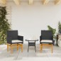 vidaXL Gartenstühle mit Kissen 2 Stk. Schwarz Poly Rattan Massivholz vidaXL Gartenstühle mit Kissen 2 Stk. Schwarz Poly Rattan Massivholz