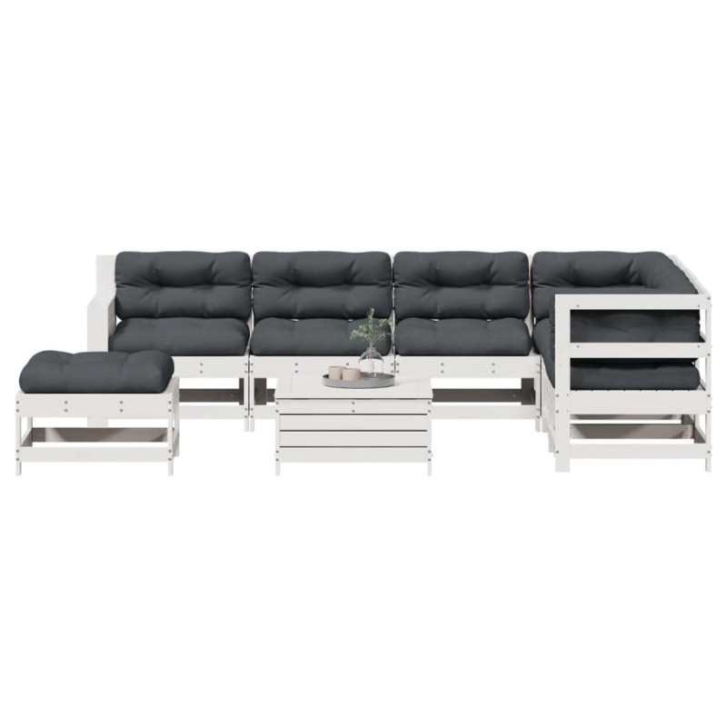 vidaXL 8-tlg. Garten-Lounge-Set mit Kissen Weiß Massivholz Kiefer vidaXL 8-tlg. Garten-Lounge-Set mit Kissen Weiß Massivholz Kiefer