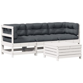vidaXL 4-tlg. Garten-Lounge-Set mit Kissen Weiß Massivholz Kiefer