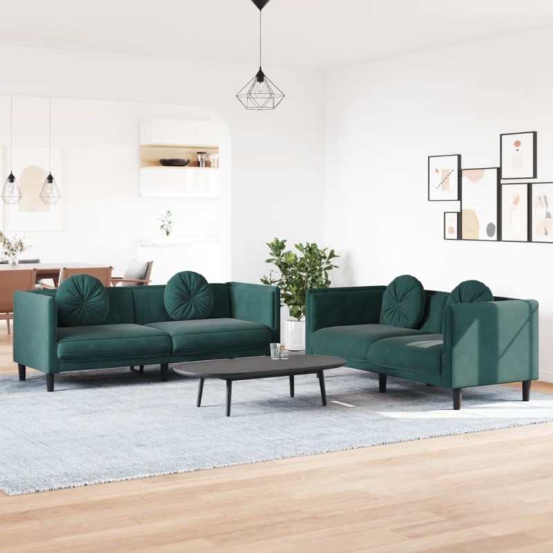 vidaXL 2-tlg. Sofagarnitur mit Kissen Dunkelgrün Samt vidaXL 2-tlg. Sofagarnitur mit Kissen Dunkelgrün Samt