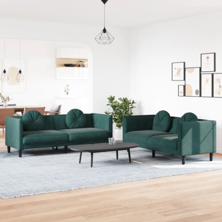 vidaXL 2-tlg. Sofagarnitur mit Kissen Dunkelgrün Samt